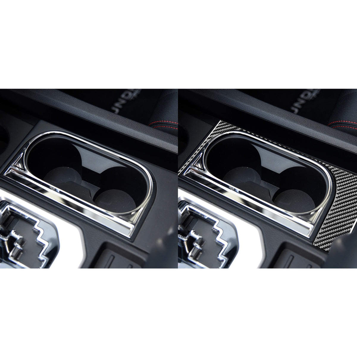 1PC Prepreg Dry Carbon 3*3 3K Carbon Fiber Interior Cup Holder Frame Overlay Trim for Toyota Tundra XK50 Facelift (2014-2021)