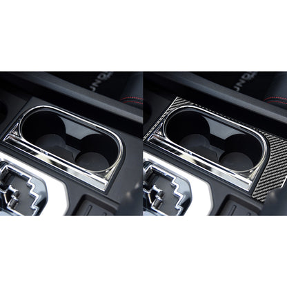 1PC Prepreg Dry Carbon 3*3 3K Carbon Fiber Interior Cup Holder Frame Overlay Trim for Toyota Tundra XK50 Facelift (2014-2021)