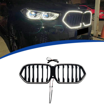 LED Illuminated Single-Slat Front Grille for BMW X6 G06 (2020 - 2022), Glossy Black