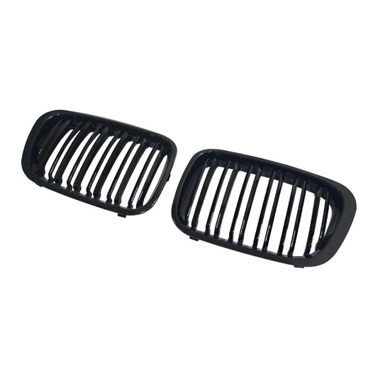 4-Door Double-Slat Grille for BMW 3 Series E46, Glossy Black (alternate view 2)