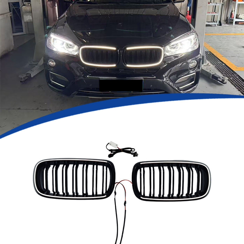 适用于14-18款F15宝马X5 X6双线款LED带灯发光中网替换安装