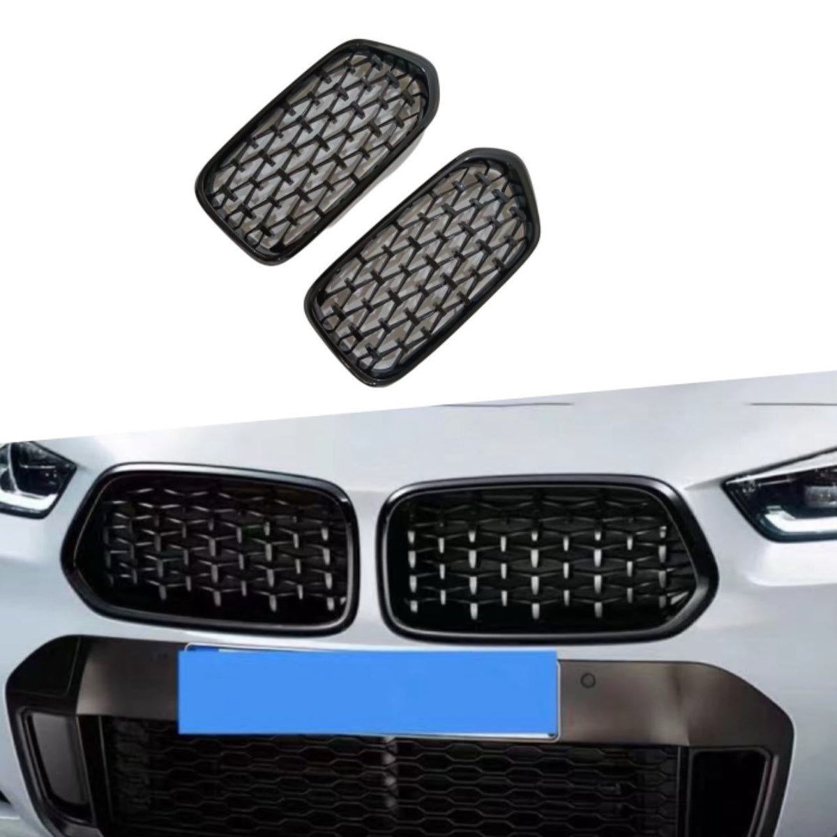Meteor Front Grille for BMW X2 F39 (2019 - 2024), Glossy Black