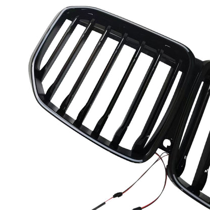 LED Illuminated Single-Slat Front Grille for BMW X7 G07 (2020 - 2022), Glossy Black