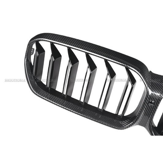 Carbon Fiber Front Grille with Double Bars for BMW 5 Series G30 / G38 / M5 F90 Facelift (2021 - 2023)