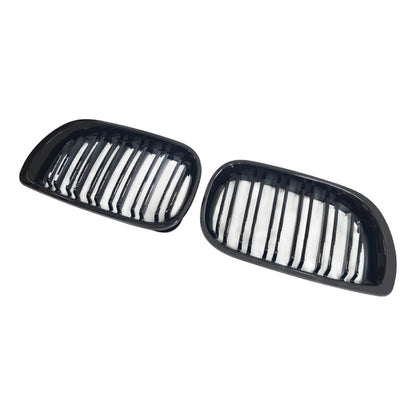 4-Door Double-Slat Front Grille for BMW 3 Series E46 (2002 - 2005), Glossy Black
