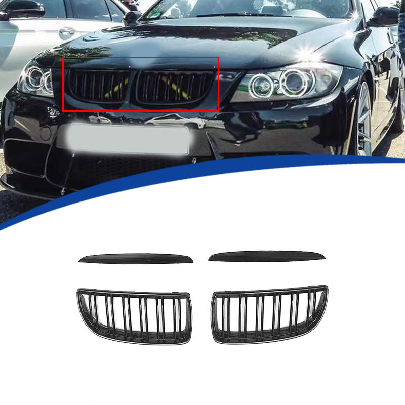 Double-Bar Pre-Facelift Front Grille for BMW 3 Series E90 (2004 - 2008), Glossy Black