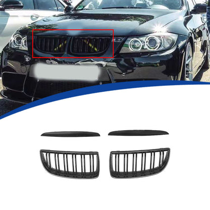 Double-Bar Pre-Facelift Front Grille for BMW 3 Series E90 (2004 - 2008), Glossy Black