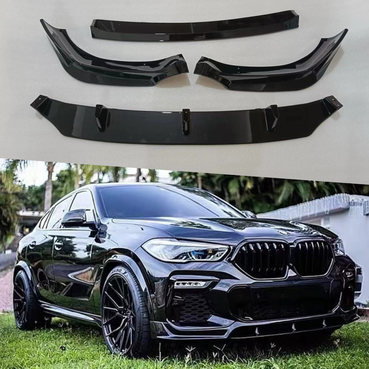 Blacked-Out 4-Section Front Lip Spoiler for BMW X6 G06 (2020 - 2023)