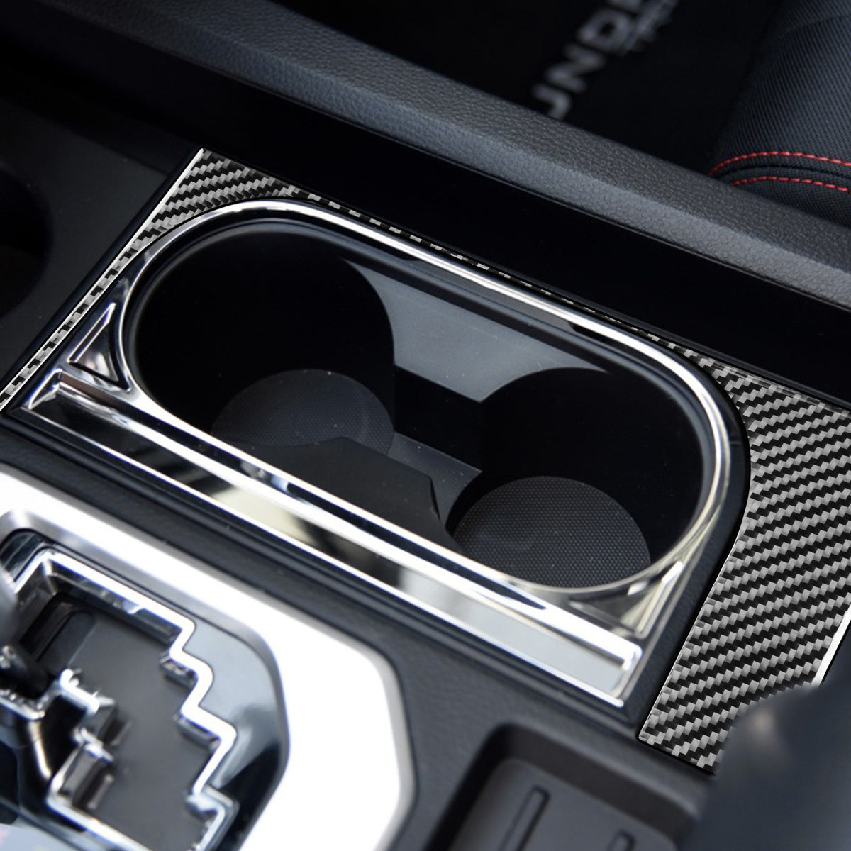 1PC Prepreg Dry Carbon 3*3 3K Carbon Fiber Interior Cup Holder Frame Overlay Trim for Toyota Tundra XK50 Facelift (2014-2021)