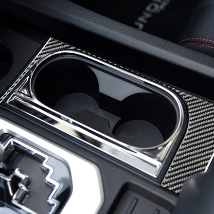 1PC Prepreg Dry Carbon 3*3 3K Carbon Fiber Interior Cup Holder Frame Overlay Trim for Toyota Tundra XK50 Facelift (2014-2021)