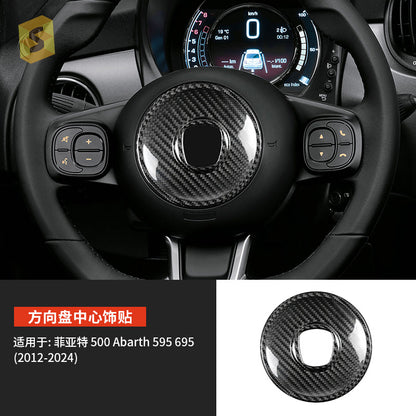 Real Carbon Fiber Steering Wheel Trim for Fiat 500 (2008+)