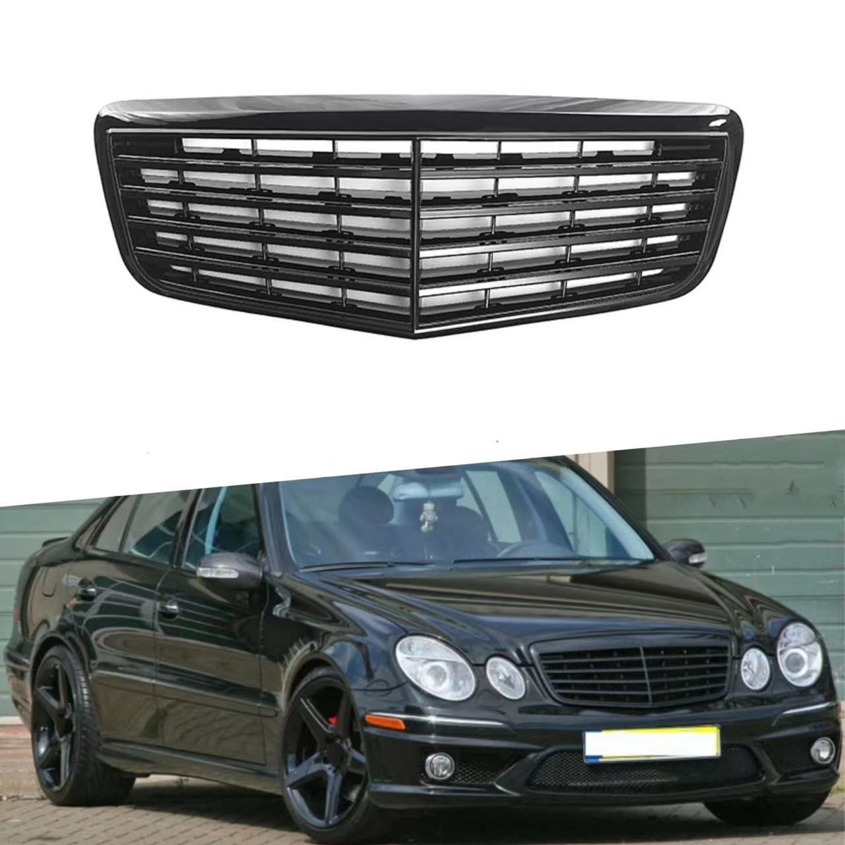 OE-Style Front Grille for Mercedes-Benz E-Class W211 (2006 - 2008), Glossy Black
