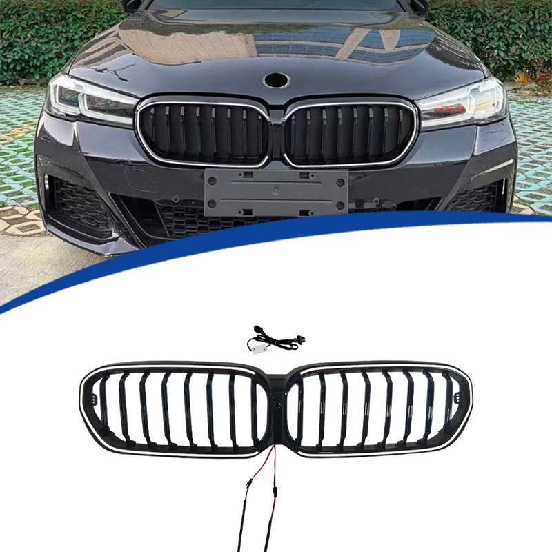 LED Illuminated Single-Slat Front Grille for BMW 5 Series G30 (2021 - 2023), Glossy Black