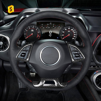 Carbon Fiber Steering Wheel Button Frame Trim for Chevrolet Camaro