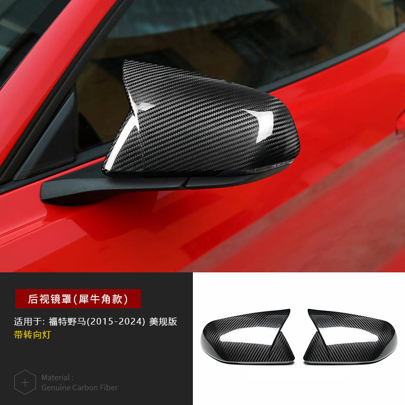 Real Carbon Fiber Side Mirror Cover (Horn-Style) for Ford Mustang (2015 - 2024, US-Spec)