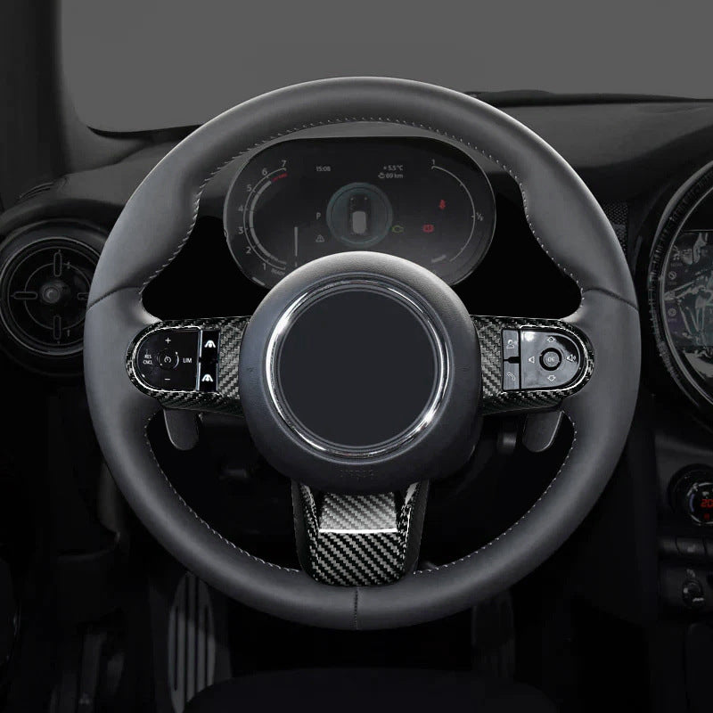 Real Carbon Fiber Steering Wheel Button Trim for MINI F-Series Cooper