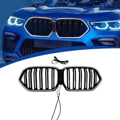 LED Illuminated Double-Slat Front Grille for BMW X6 G06 (2023 - 2026), Glossy Black