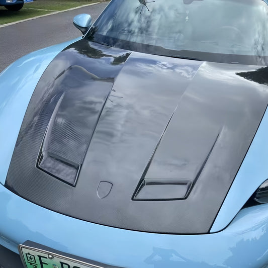 Vented Turbo-Style Carbon Fiber Front Trunk Hood for Porsche Taycan (2020+)
