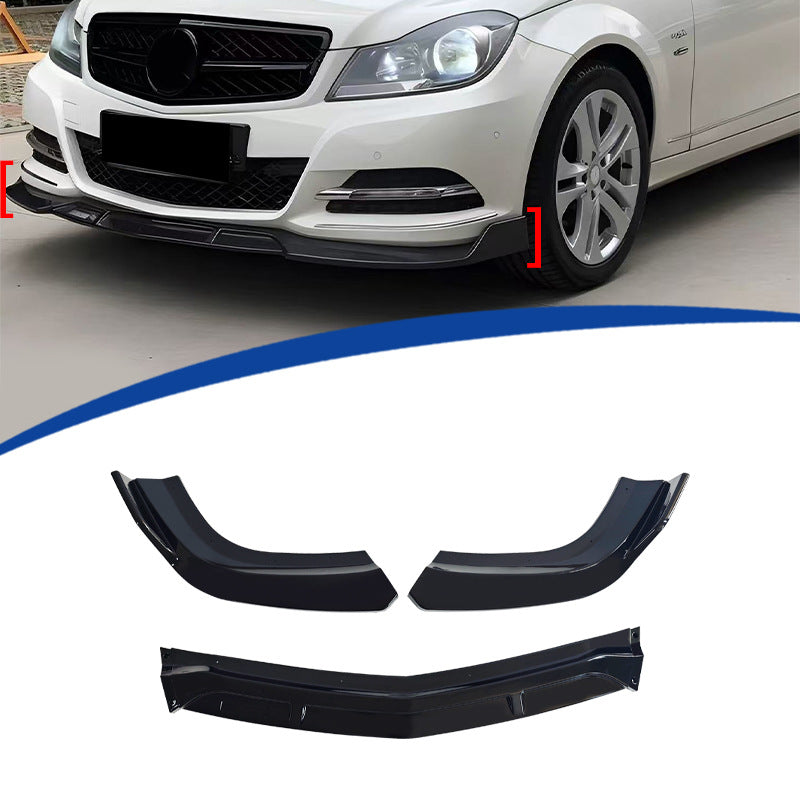 Standard 3-Section Front Lip Spoiler for Mercedes-Benz C-Class W204 (2012 - 2014), Glossy Black