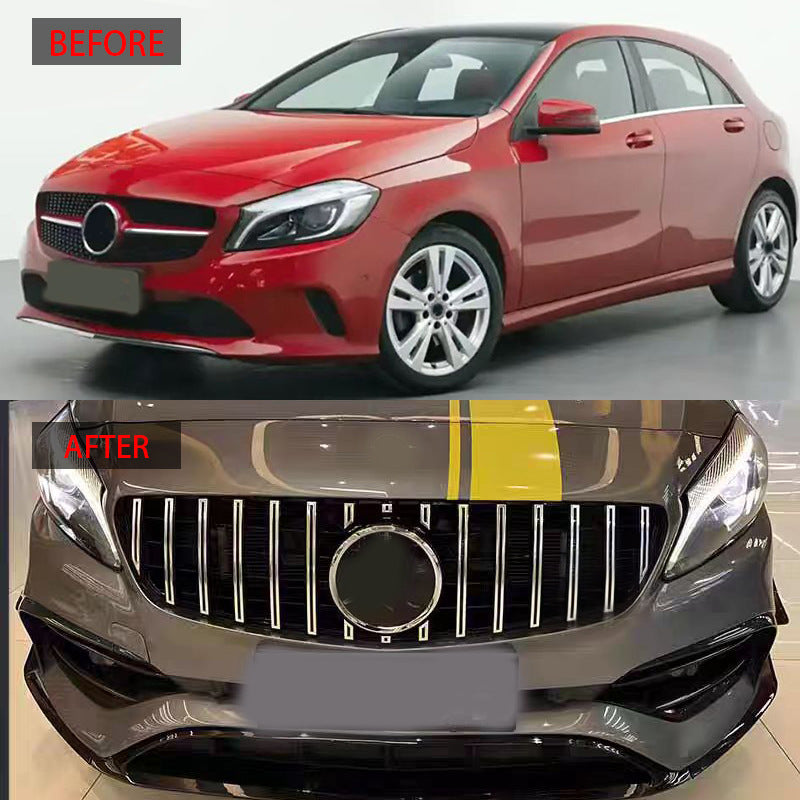 GT-Style Front Grille for Mercedes-Benz A-Class W176 (2016 - 2018), Glossy Black & Semi-Silver