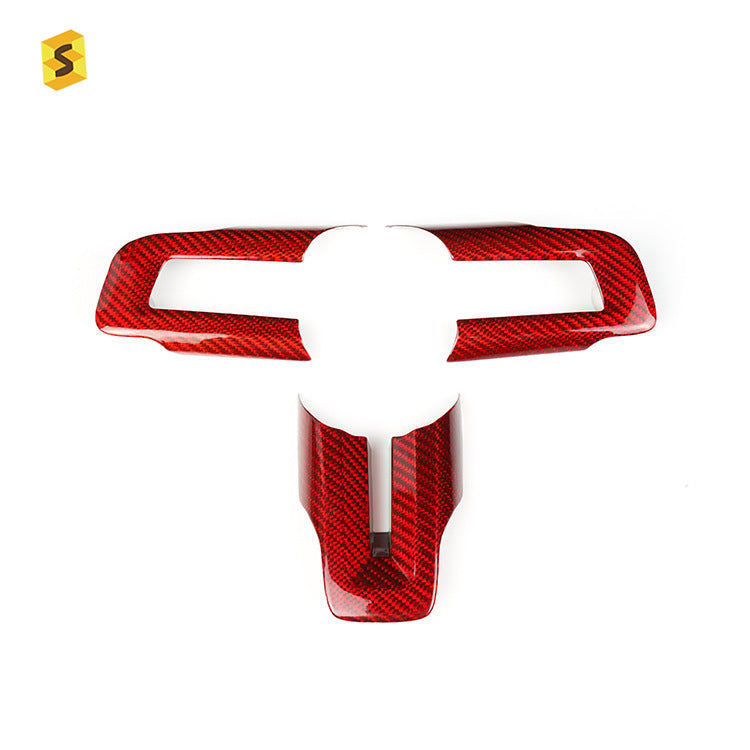 Carbon Fiber Steering Wheel Button Frame Trim for Ford Mustang