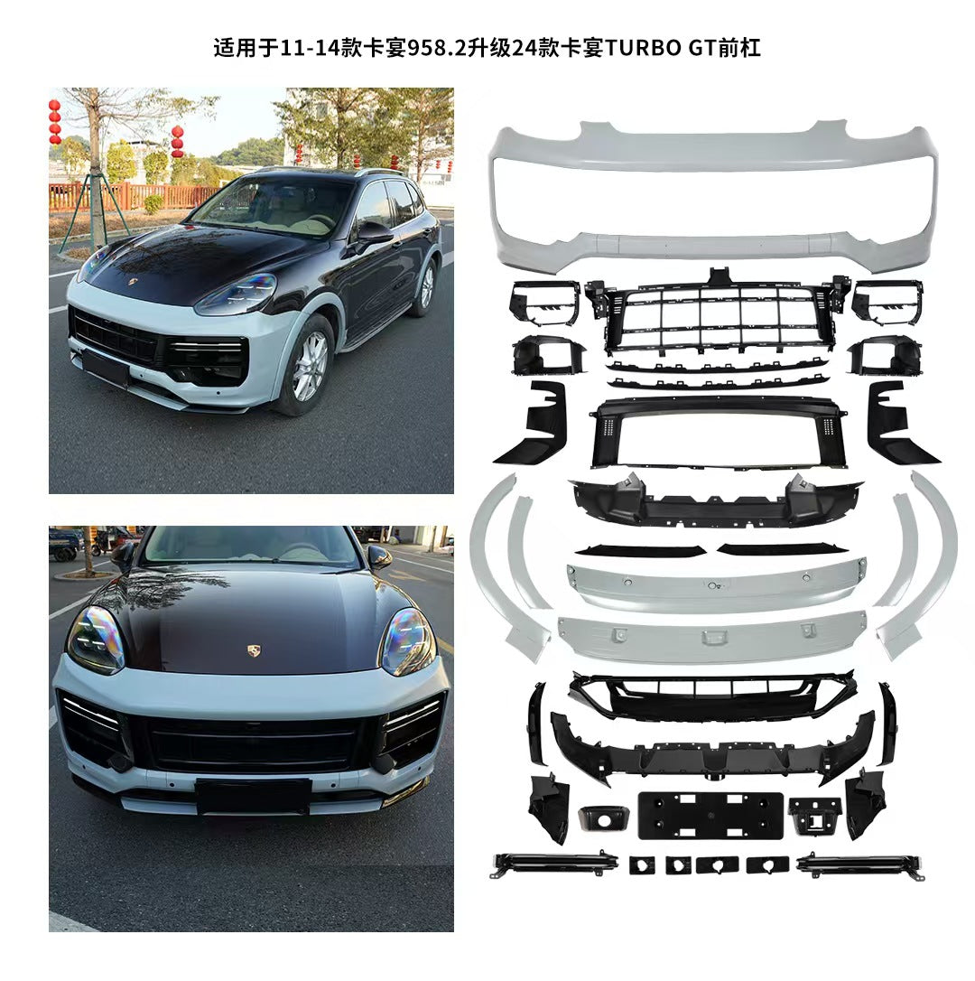 适用于保时捷卡宴958.2老改新升级前杠包围前后唇尾翼侧裙外饰件