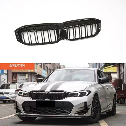Double-Slat Front Grille for BMW 3 Series G20 (2023 - 2026), Glossy Black