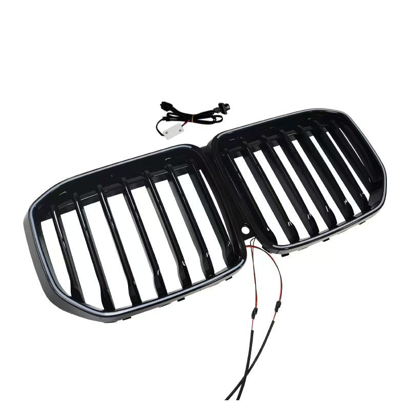 LED Illuminated Single-Slat Front Grille for BMW X7 G07 (2020 - 2022), Glossy Black