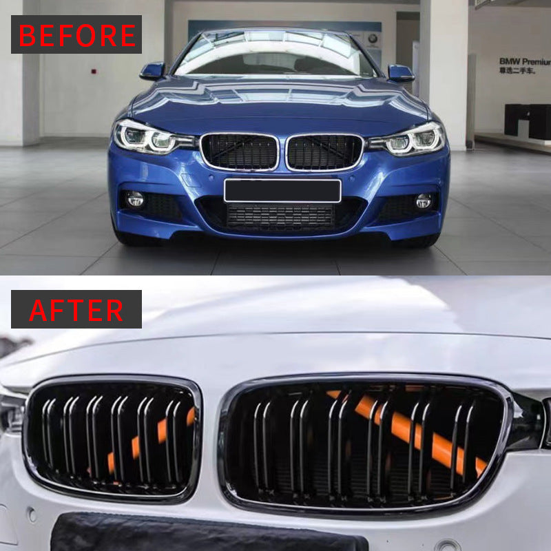 Double-Slat Front Grille for BMW 3 Series F30 (2013 - 2018), Glossy Black