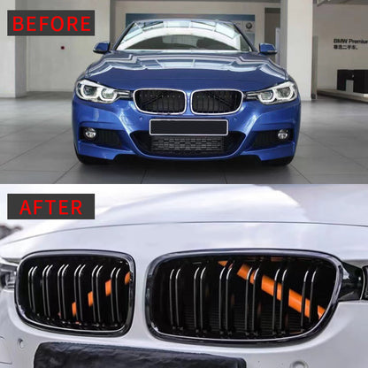 Double-Slat Front Grille for BMW 3 Series F30 (2013 - 2018), Glossy Black