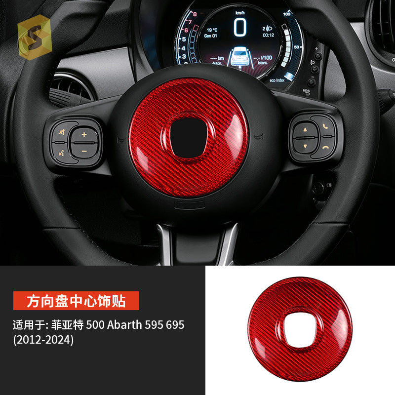 Real Carbon Fiber Steering Wheel Trim for Fiat 500 (2008+)