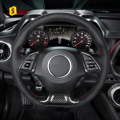 Carbon Fiber Steering Wheel Button Frame Trim for Chevrolet Camaro