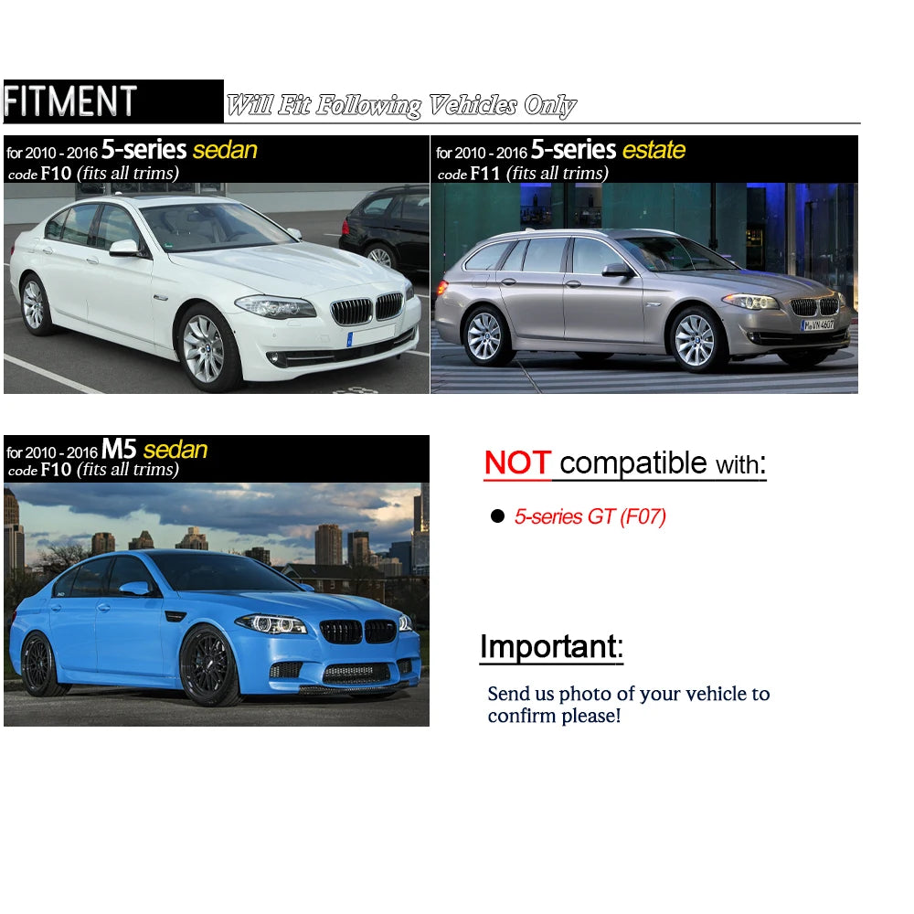 F10 Grille, Real Carbon Fiber Framed Bumper Grill for 2010 - 2016 BMW 5 Series F10 Sedan F11 Estate 520i 528i 530i 535i & M5