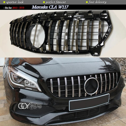 Black Silver Replacement Front Bumper GTR Grille Fit For Mercedes CLA Class W117 C117 Coupe X117 Shooting Brake 2013 - 2018