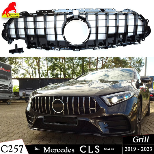 C257 GT Style Black Silver Grill Front Bumper Grille for Mercedes CLS Class 2018-2023 4-Door Coupe W257 CLS350 CLS53 AMG Grills