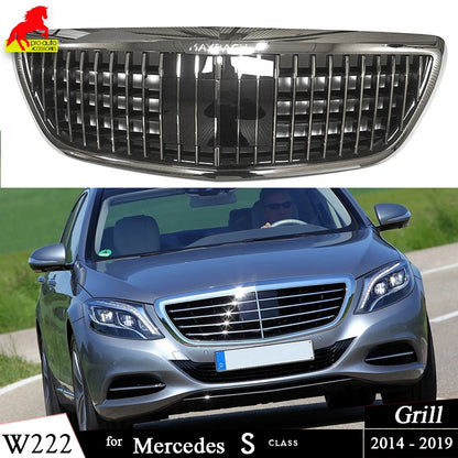 W222 Front Bumper Grille Chrome Grill High Glossy Grills for Mercedes S Class 4-Door Sedan Pullman V222 2014-2019 S350 S500 S600