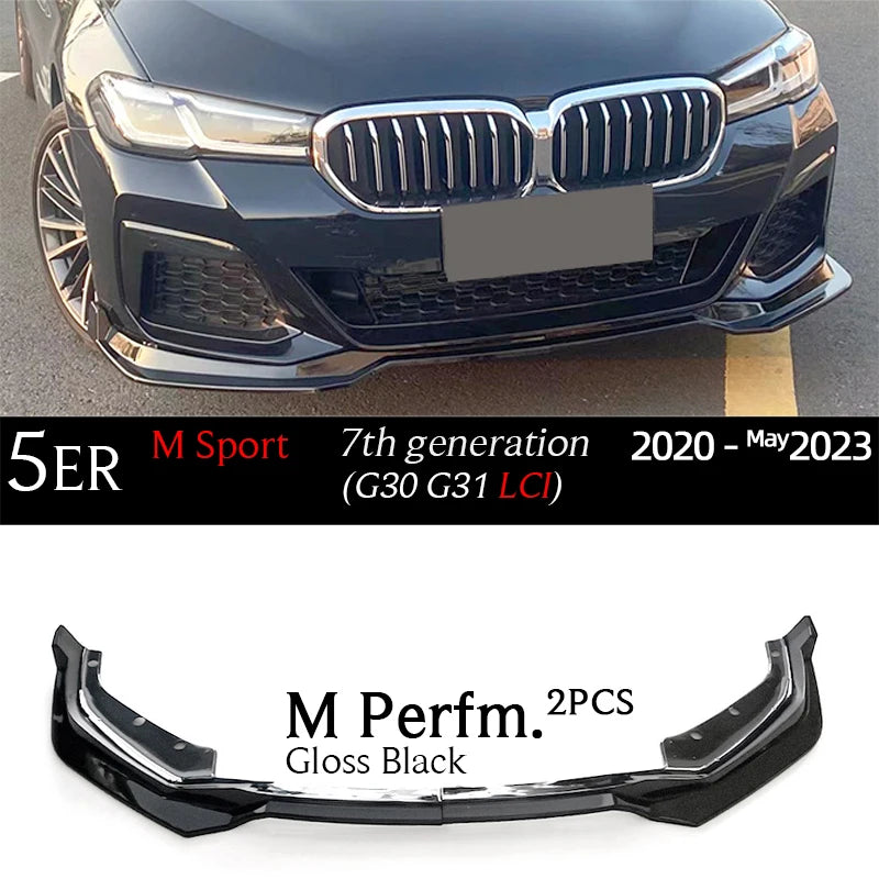 G30 Carbon Fiber Print Front Bumper Lip Gloss Black Chin Spoiler for BMW 5 Series G30 M Sport 2017 - May 2023 G31 520i 530i 530e