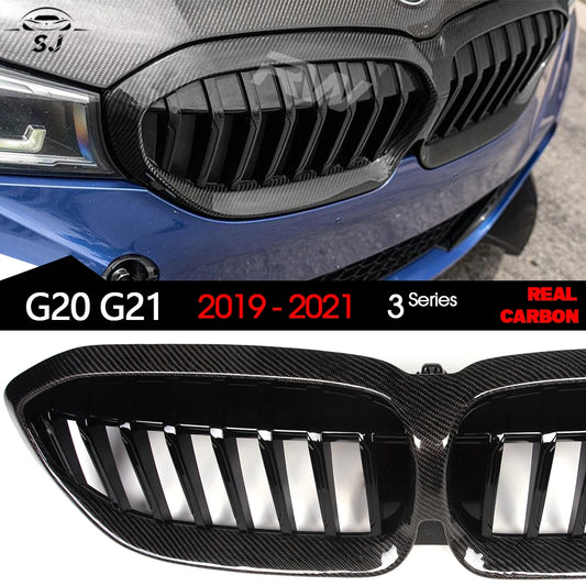 3*3 3K Twill Carbon Fiber Front Racing Grille Radiator Grill for BMW 2019 - Apr 2020 3 Series 4-Door Sedan G20 5-Door G21 Wagon