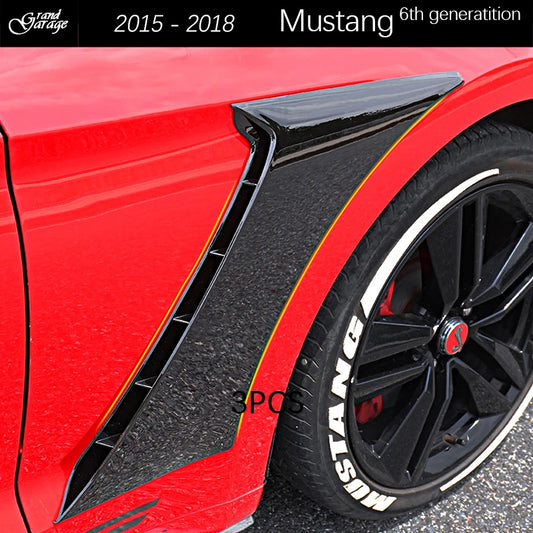 Front Rear Black Carbon Fiber Print Fender Vent Trim Exterior Custom Tuning Decoration for 2015 - Spring 2023 Ford Mustang 6th