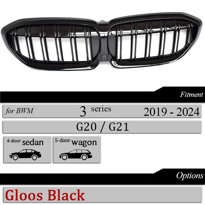 Car Front Numper Kidney Grilles Racing Grill for BMW 2019 - 2024 3 Series G20 4-Door Sedan G21 5-Door Estate 320i 325i 330d 335d