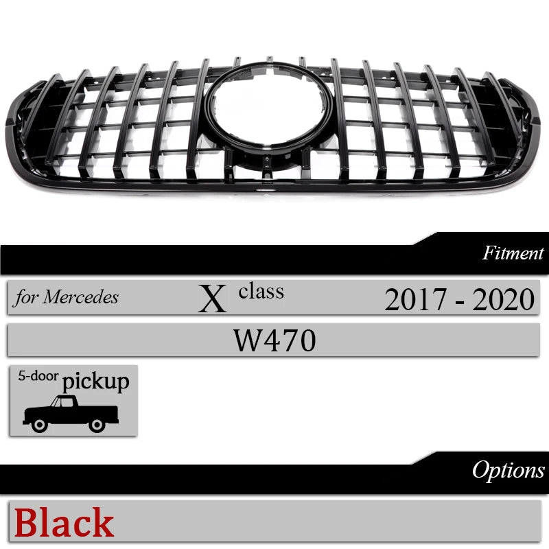 W407 Grills GTR Style Front Bumper Grill for Mercedes X Class 2017-2020 X220d X250d X350d Radiator Grille Mesh Grid Accessories