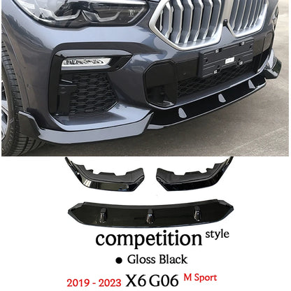 Carbon Fiber Print Gloss Black Front Bumper Lip Splitters & Rear Diffuser Spoiler for BMW X6 G06 M Sport xDrive 30d 40d 40i M50