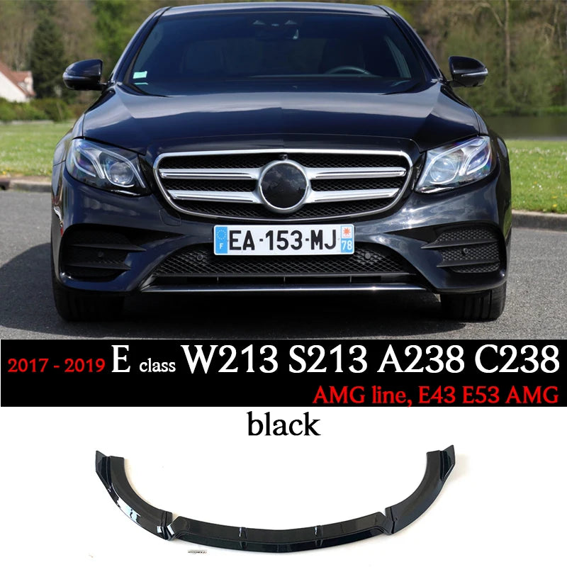 Black Front Bumper Lip Chin Spoiler PP Plastic for Mercedes E Class W213 S213 A238 C238 AMG Line 2017 - 2022 E200 E300 E350 E43