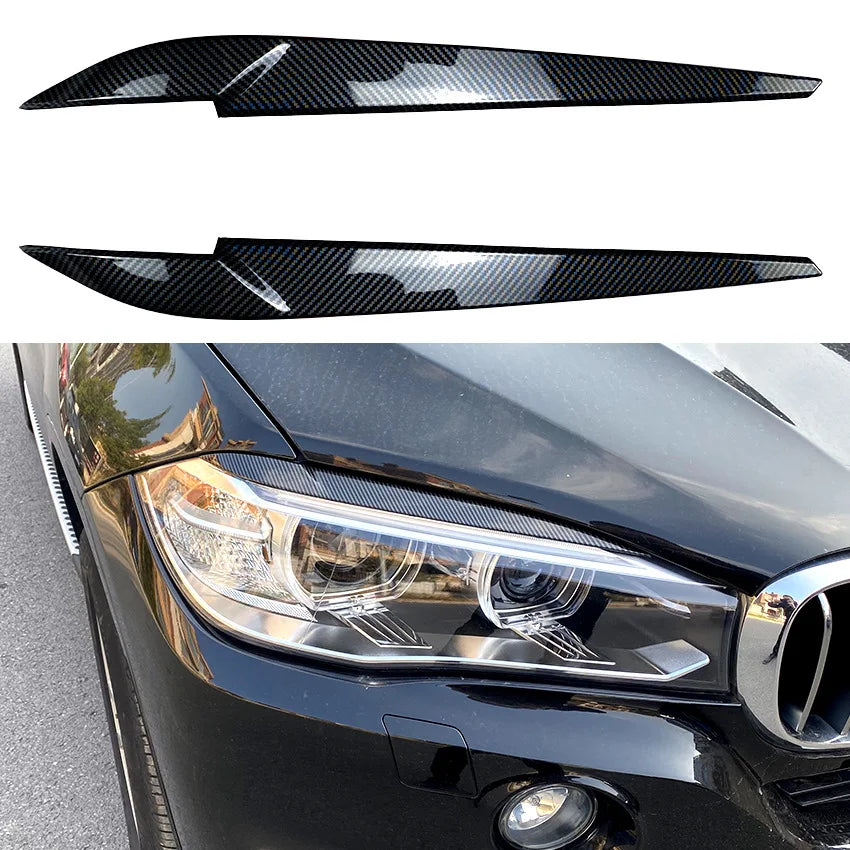 Car Headlight Eyelids Eyebrows Trims for BMW X5 X6 F15 F16 2014-2018 Gloss Black Carbon Fiber Lids Plastic Exterior Accessories