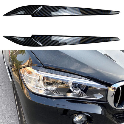 Car Headlight Eyelids Eyebrows Trims for BMW X5 X6 F15 F16 2014-2018 Gloss Black Carbon Fiber Lids Plastic Exterior Accessories