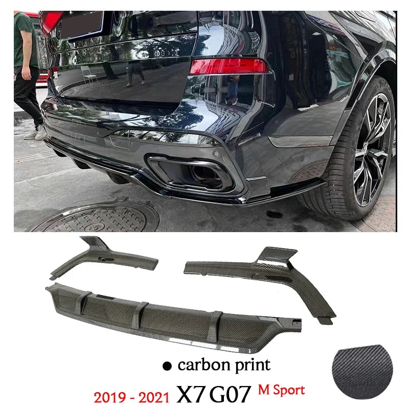 Black Front Lip Spoiler Carbon Fiber Print Rear Diffuser for BMW G07 X7 M Sport xDrive40i M50i xDrive50i xDrive30d xDrive40d