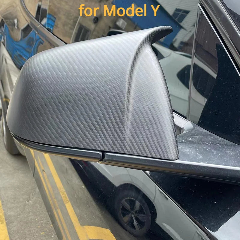 Prepreg Carbon Fiber Wing Side Door Mirror Housing Cover Caps Overlay Sticker Shell 1 Pair for Tesla Model Y Model 3