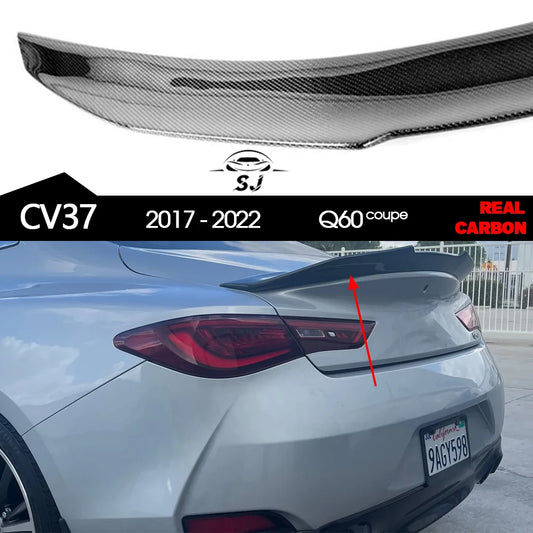 3*3 3K Twill Weave PSM High-kick Carbon Fiber Rear Trunk Deck Lid Spoiler Boot Wing for Infiniti 2017 - 2022 Q60 CV37 2-Door