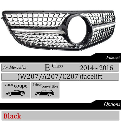 W207 Diamond Front Bumper Grille for Mercedes Benz E Class 2-Door Coupe C207 A207 2014-2016 E250 E300 E350 Car Racing Grills