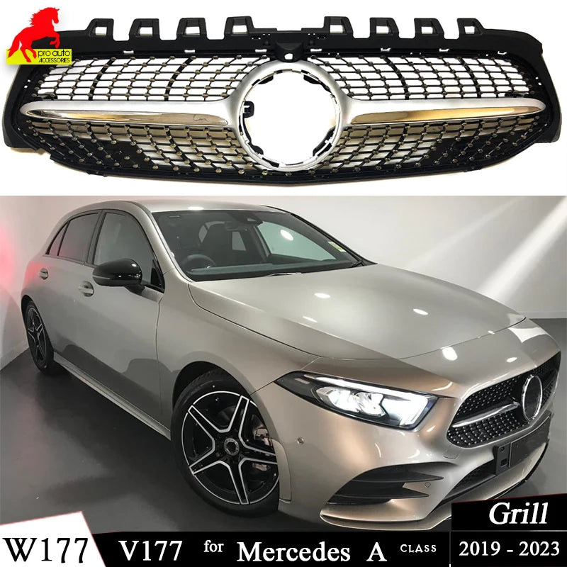 Car Front Bumper Racing Grille Diamond Grill for Mercedes Benz A-Class Hatchback W177 Sedan V177 2019-2025 A 200 A 250 A 35 AMG